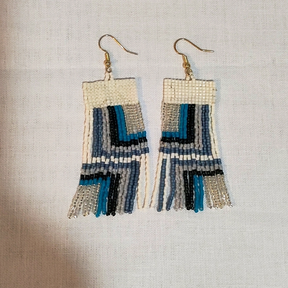 Handmade beaded square striped earrings